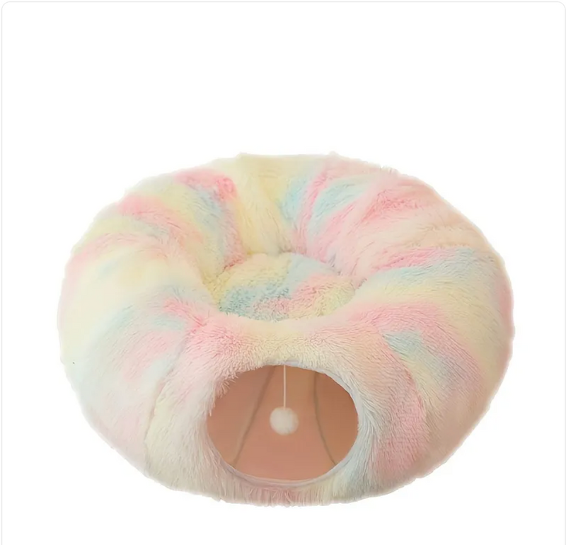 Comodo tunnel e nido in peluche per gatti, cuccia invernale pieghevole per animali domestici.