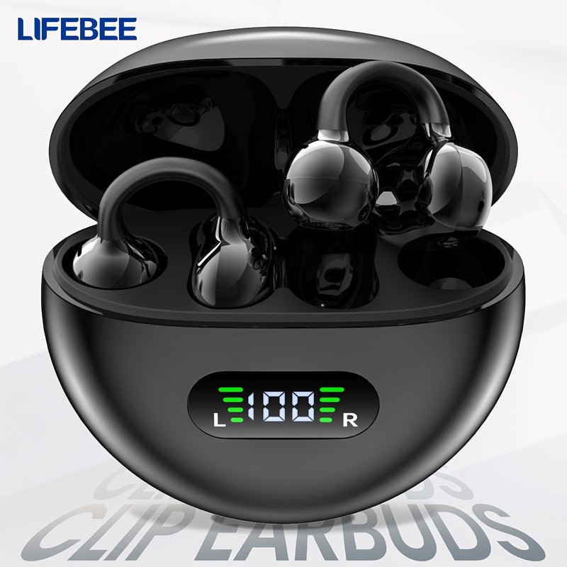 Auricolari a clip LIFEBEE, auricolari sportivi wireless con microfono integrato, gancio per l'orecchio, cuffie sportive con chiamate cristalline
