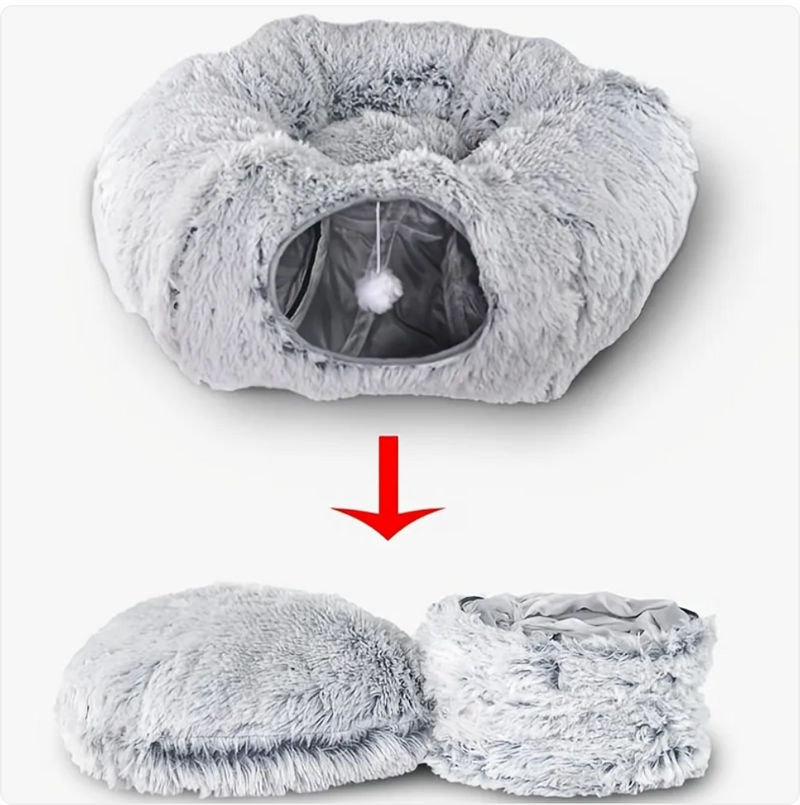 Comodo tunnel e nido in peluche per gatti, cuccia invernale pieghevole per animali domestici.