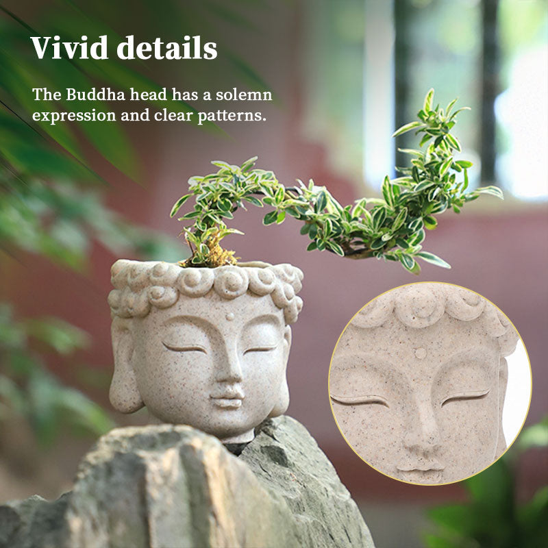 Vaso per fiori a forma di testa di Buddha, piccolo vaso in resina per piante grasse, vaso da giardino per casa, ufficio e scrivania.
