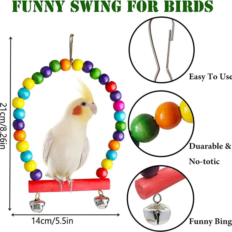 Set di 7 giocattoli per pappagalli e accessori per gabbie per uccelli.