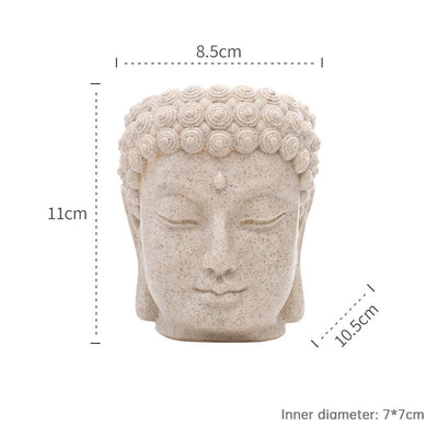 Vaso per fiori a forma di testa di Buddha, piccolo vaso in resina per piante grasse, vaso da giardino per casa, ufficio e scrivania.