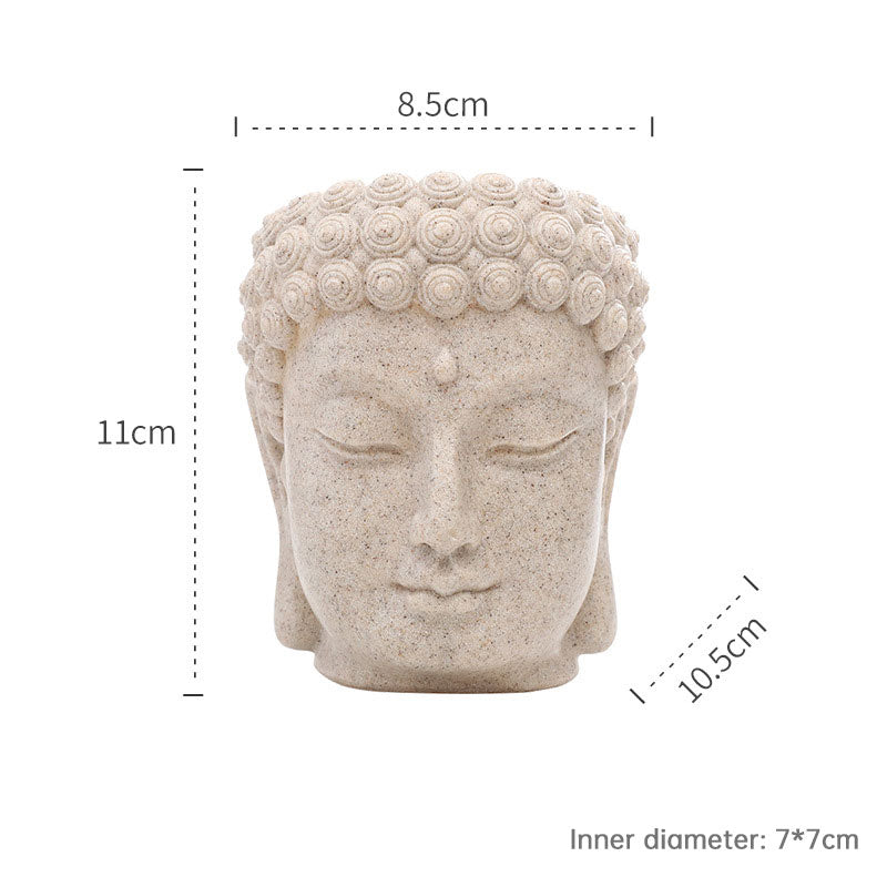 Vaso per fiori a forma di testa di Buddha, piccolo vaso in resina per piante grasse, vaso da giardino per casa, ufficio e scrivania.