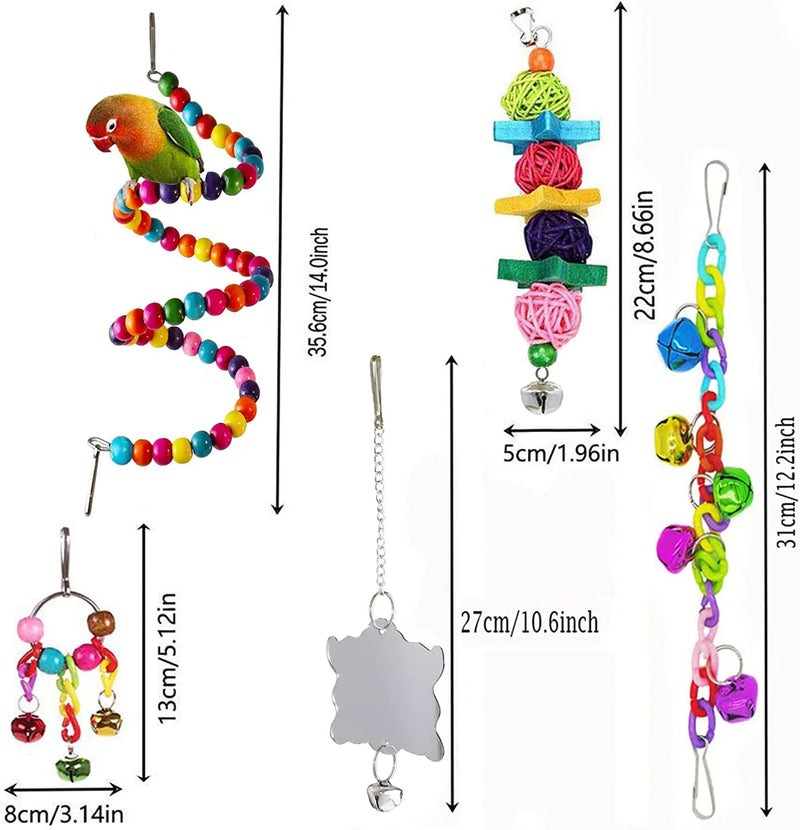Set di 7 giocattoli per pappagalli e accessori per gabbie per uccelli.