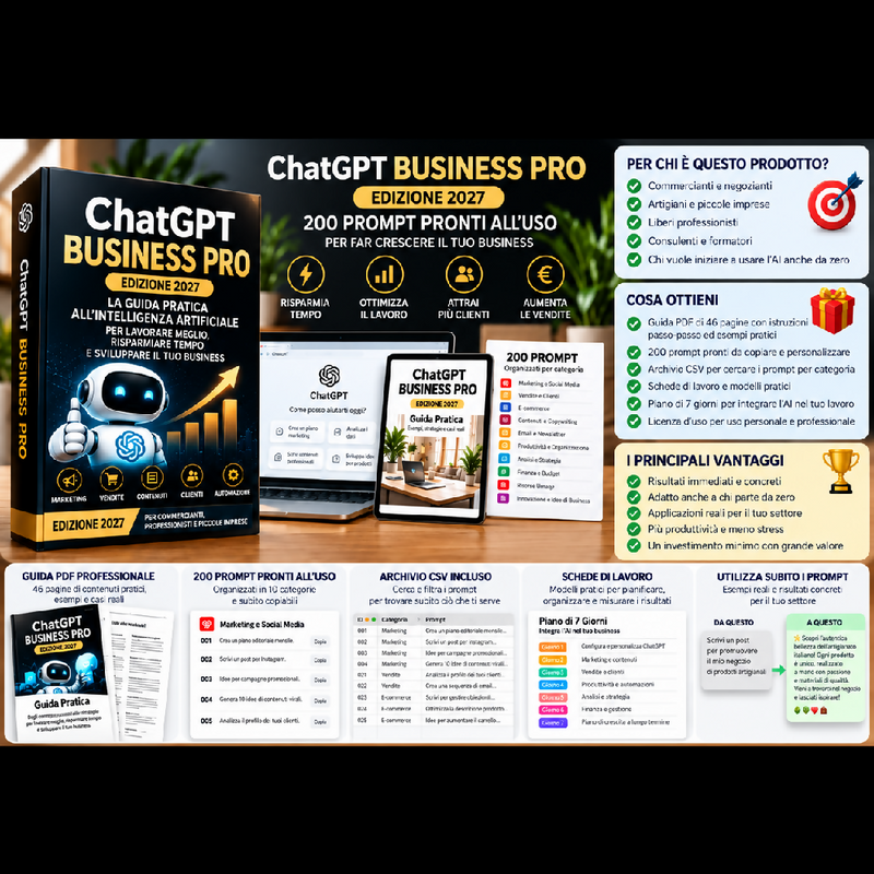 ChatGPT Business Pro 2027 – 200 Prompt Pronti all’Uso + Guida Pratica Premium