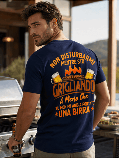 T-shirt da uomo in cotone 100% comoda e casual, con stampa grafica divertente Non disturbarmi mentre sto grigliando a meno che tu non mi abbia portato una birra, ideale per barbecue