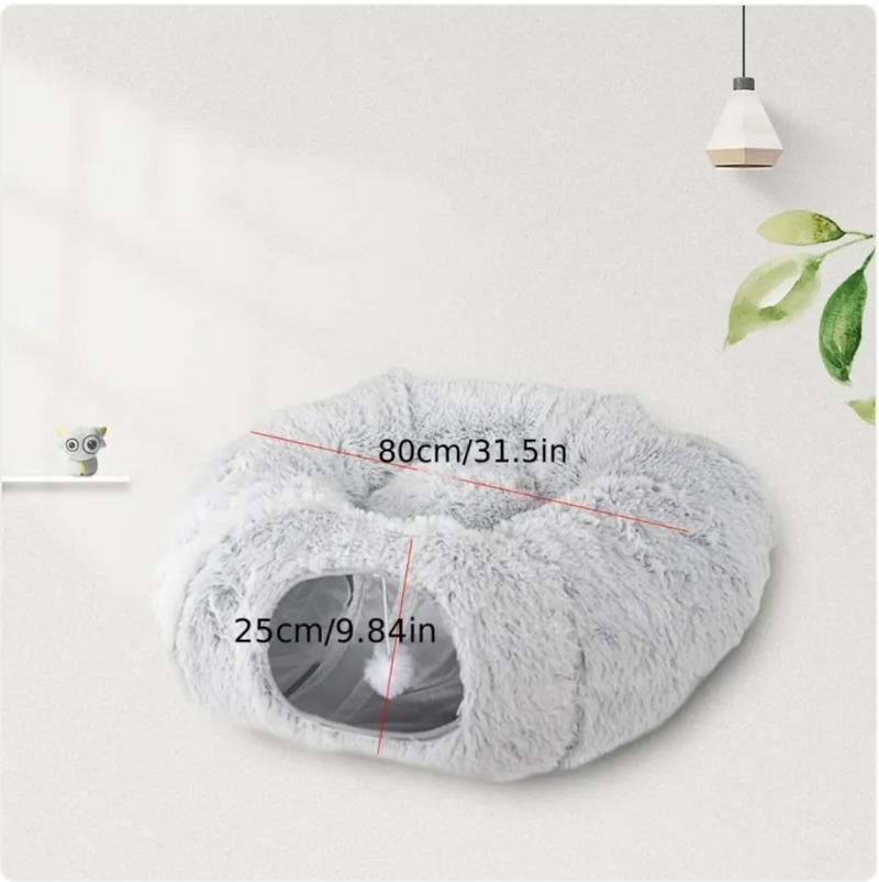 Comodo tunnel e nido in peluche per gatti, cuccia invernale pieghevole per animali domestici.
