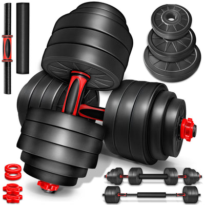 RE:SPORT Set Manubri 2 in 1 da 20 kg | Set Manubri Regolabili | Manubri Corti & Bilanciere | Chiusure a Stella & Asta di Collegamento