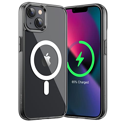 JETech Cover Magnetica per iPhone 13 6,1 Pollici Compatibile con MagSafe Ricarica Wireless, Telefono Custodia Antiurto, Retro Antigraffio Trasparente (Trasparente)