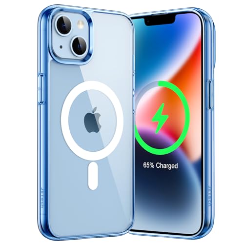 JETech Cover Magnetica per iPhone 14 6,1 Pollici Compatibile con MagSafe Ricarica Wireless, Telefono Custodia Antiurto, Retro Antigraffio Trasparente (Trasparente)