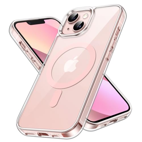 JETech Cover Magnetica per iPhone 13 6,1 Pollici Compatibile con MagSafe Ricarica Wireless, Telefono Custodia Antiurto, Retro Antigraffio Trasparente (Trasparente)