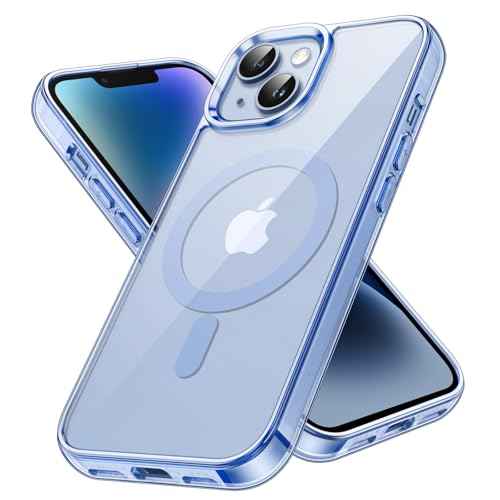 JETech Cover Magnetica per iPhone 14 6,1 Pollici Compatibile con MagSafe Ricarica Wireless, Telefono Custodia Antiurto, Retro Antigraffio Trasparente (Trasparente)