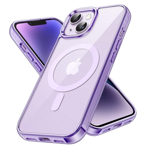 JETech Cover Magnetica per iPhone 14 6,1 Pollici Compatibile con MagSafe Ricarica Wireless, Telefono Custodia Antiurto, Retro Antigraffio Trasparente (Trasparente)