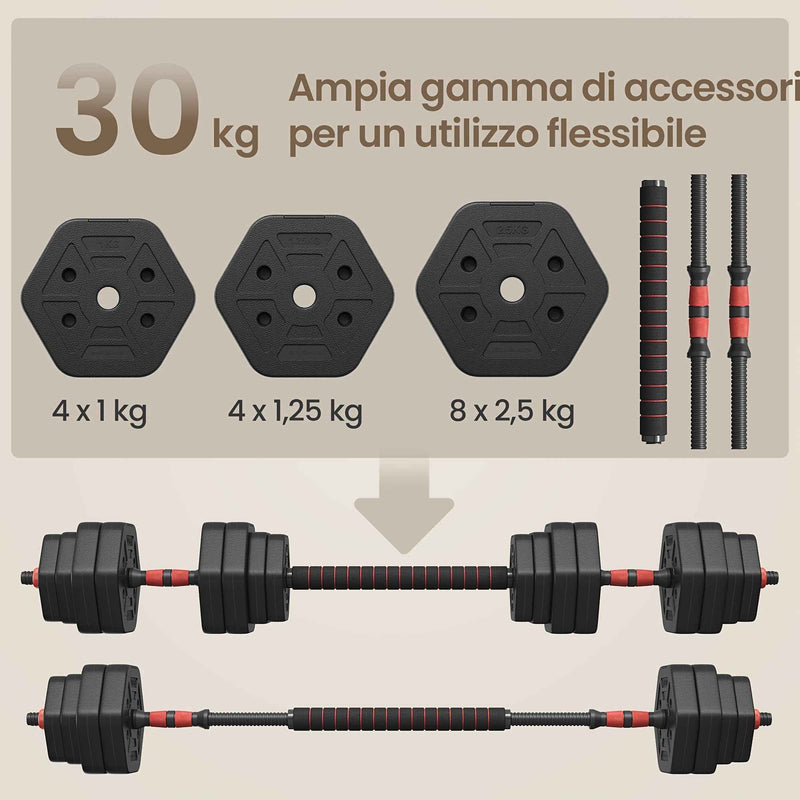 Set di manubri regolabili per il fitness a casa, 10/20 kg con bilanciere rivestito in gomma, adatto per uomini e donne, manubri, bilancieri essenziali per il fitness