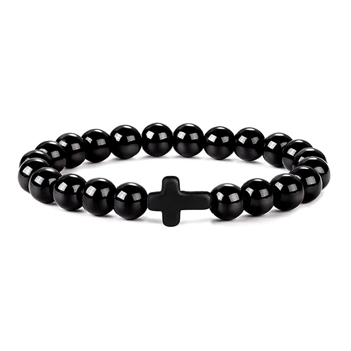 Prayer Men Natural Stone Wood Beads Rosary Hematite Cross Bracelets Onyx Meditation Bracelet Women Yoga Jewelry Homme Pulsera