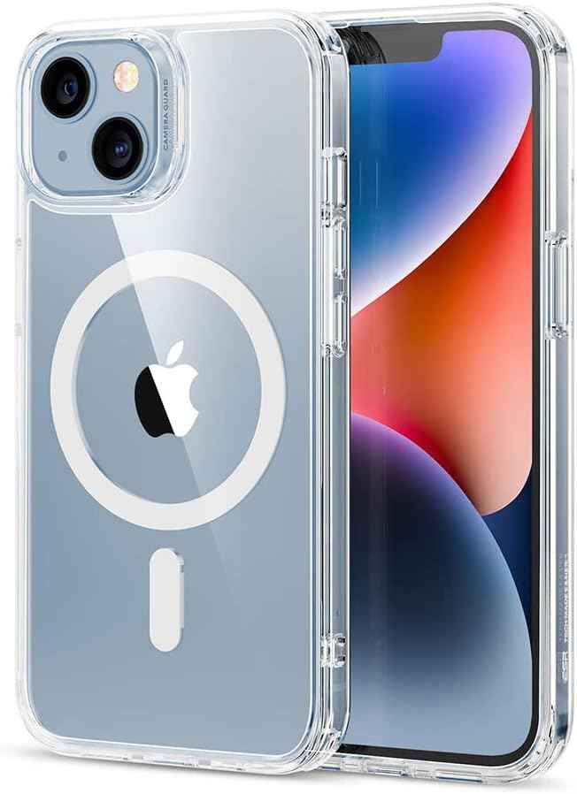 ESR Cover Magnetica per iPhone 14/ iPhone 13, Compatibile con MagSafe, Custodia Trasparente con HaloLock, Protezione antiurto di livello militare, Retro resistente ai graffi, Trasparente