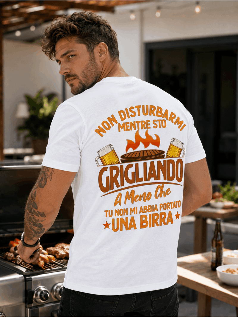 T-shirt da uomo in cotone 100% comoda e casual, con stampa grafica divertente Non disturbarmi mentre sto grigliando a meno che tu non mi abbia portato una birra, ideale per barbecue