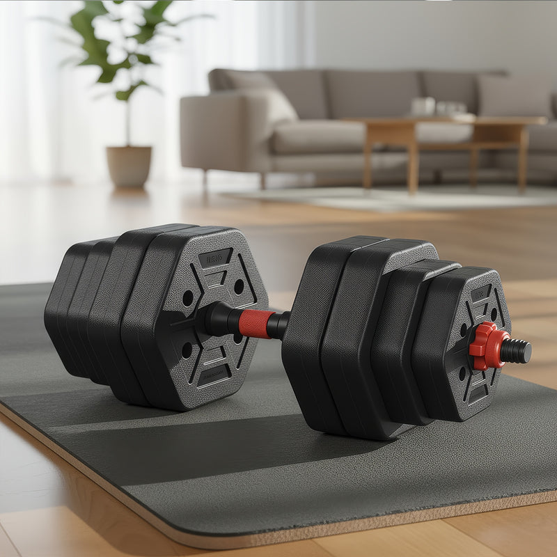 Kit di aggiornamento fitness, manubri esagonali con asta di collegamento, 30 kg, per allenamento a casa o in palestra, nero