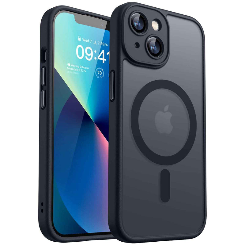 CANSHN Cover Magnetica per iPhone 13(6,1 Pollici), Compatibile con MagSafe, [Protezione Completa Della Fotocamera], Custodia Traslucida Opaca Protettiva Sottile Antiurto,Nero