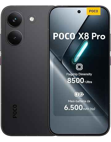 POCO X8 Pro, Smartphone 8+256GB, Dimensity 8500-Ultra, Batteria 6500mAh (typ), Display AMOLED ultra luminoso, Fotocamera 50MP con OIS, Nero, Garanzia 2 anni+1 anno extra, Caricatore non incluso