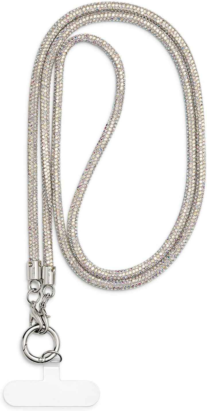 AOKSUNOVA Cordino portachiavi con glitter lungo per cellulare da appendere argento