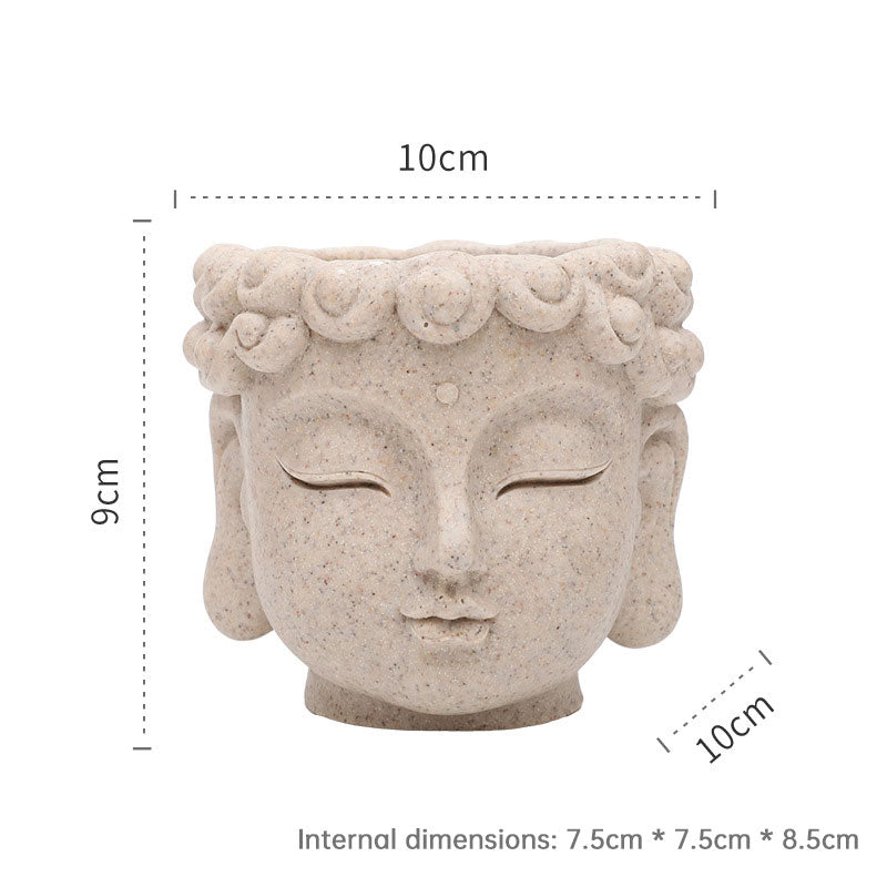 Vaso per fiori a forma di testa di Buddha, piccolo vaso in resina per piante grasse, vaso da giardino per casa, ufficio e scrivania.