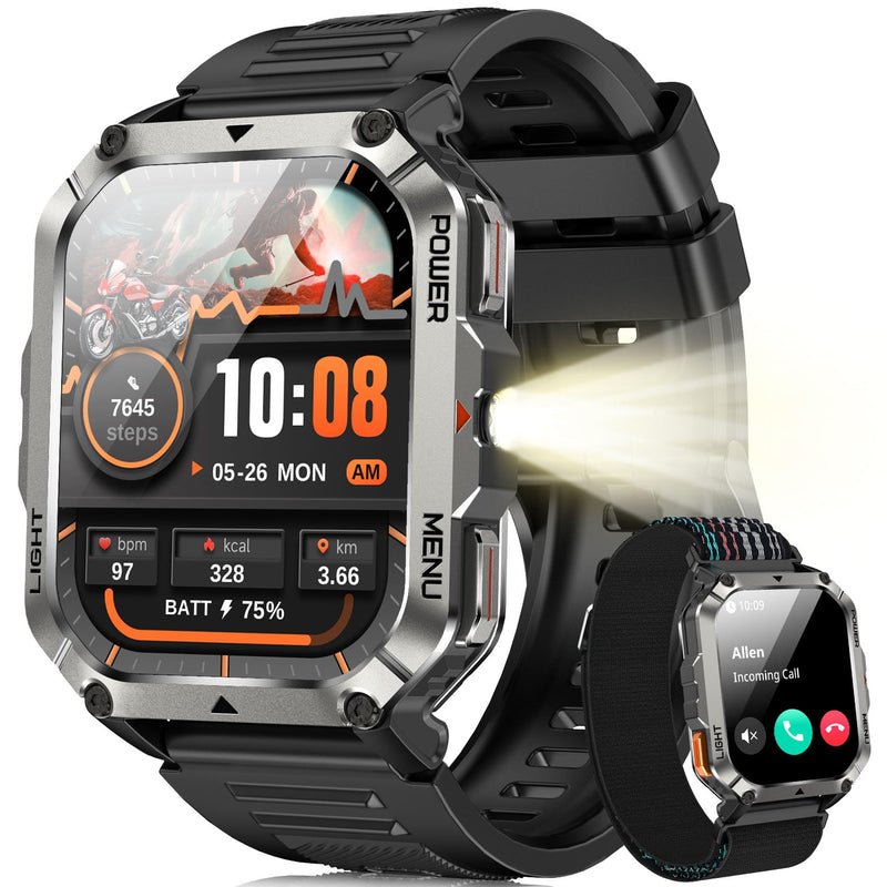 Blackview Smartwatch Uomo, 2.01" Smartwatch Militare Uomo Fitness con Chiamate Bluetooth Orologio Intelligente 115+ Modalità Sportive/900 mAh/Sonno/Cardiofrequenzimetro/Torcia/Buss