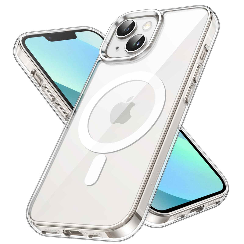 JETech Cover Magnetica per iPhone 13 6,1 Pollici Compatibile con MagSafe Ricarica Wireless, Telefono Custodia Antiurto, Retro Antigraffio Trasparente (Trasparente)
