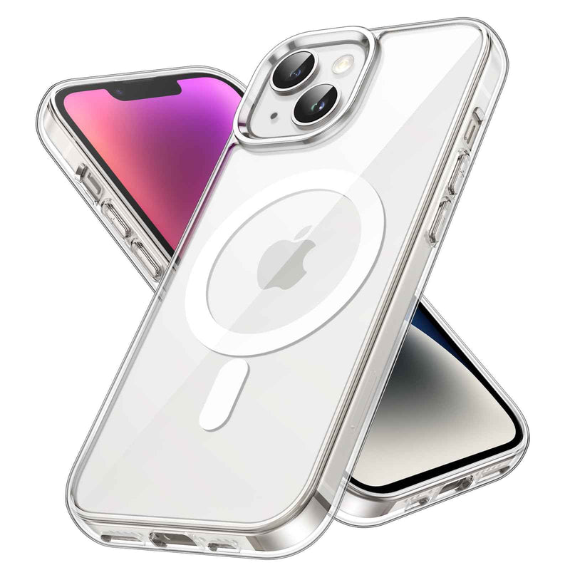 JETech Cover Magnetica per iPhone 14 6,1 Pollici Compatibile con MagSafe Ricarica Wireless, Telefono Custodia Antiurto, Retro Antigraffio Trasparente (Trasparente)