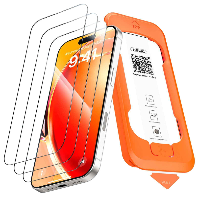 NEW'C 3 Pezzi, Pellicola Protettiva Schermo Intero per iPhone 17, 17 Pro, iPhone 16 Pro 6,3 pollici [Installazione Automatica], Vetro Temperato - Ultra Resistente - Adatta alla Custodia