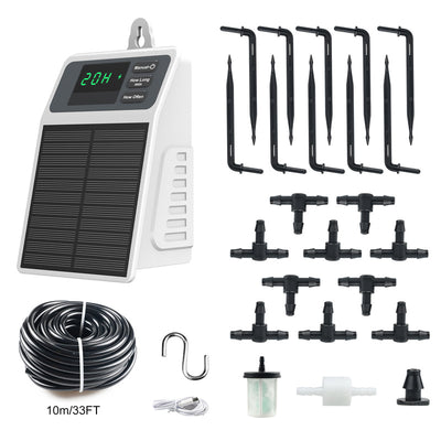 Sistema di irrigazione a goccia solare con timer automatico per piante sospese, balconi e serre.