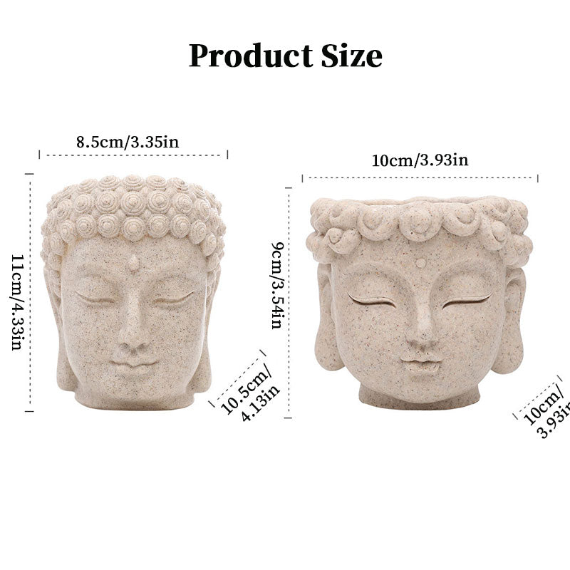 Vaso per fiori a forma di testa di Buddha, piccolo vaso in resina per piante grasse, vaso da giardino per casa, ufficio e scrivania.