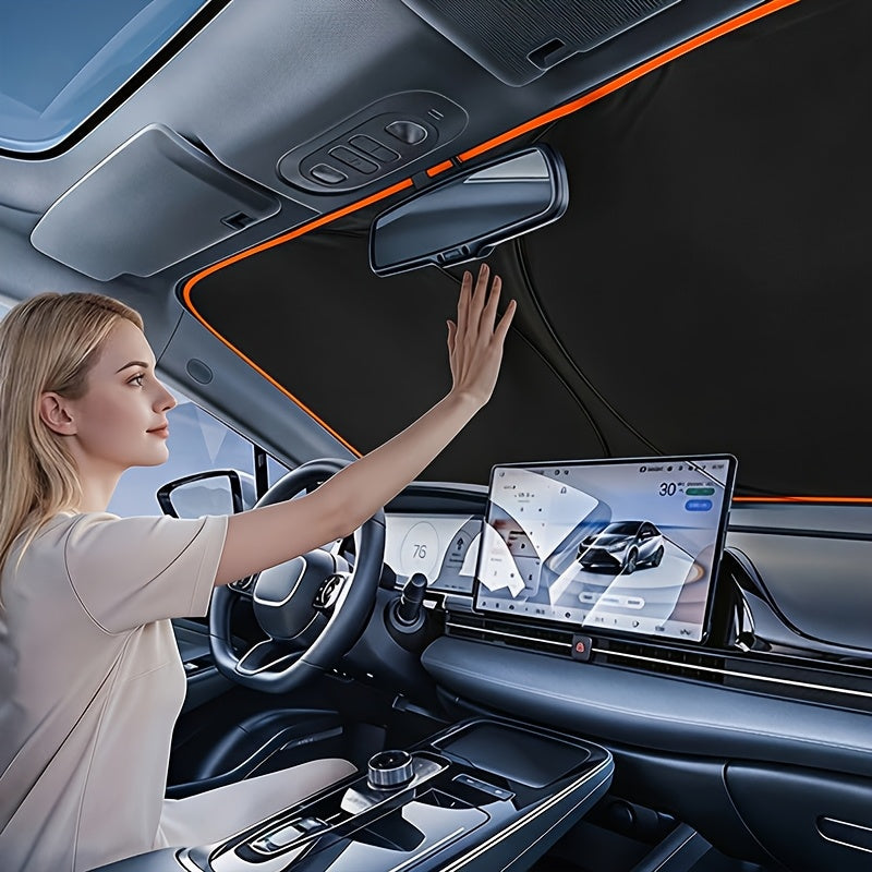 Parasole Universale per Parabrezza Auto, Copertura Pieghevole Rinforzata per Finestrino Anteriore, Protezione Solare Multistrato, Anti-Riflesso e Isolamento Termico, Interni Auto F