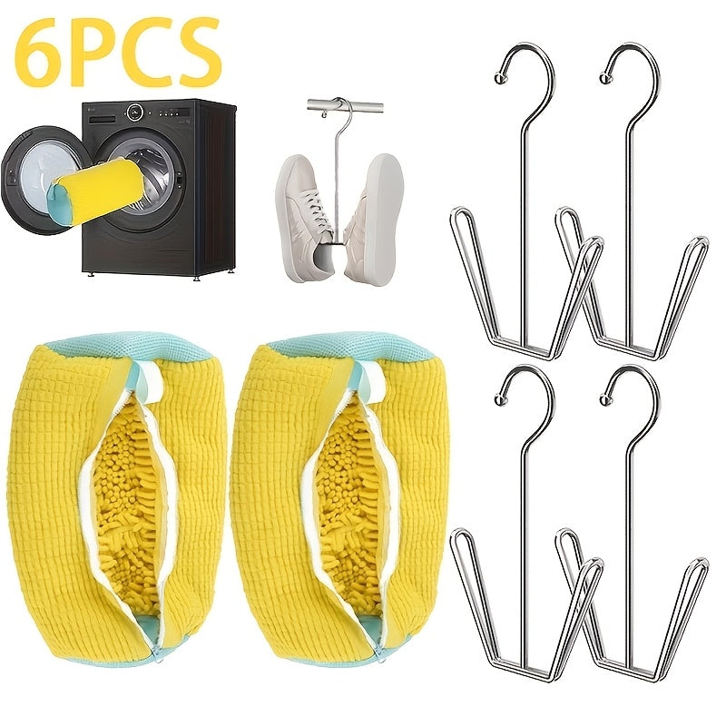 Set da 6 sacchetti per lavaggio scarpe, borsa per la cura delle scarpe + gancio per asciugatura in acciaio inossidabile, sacchetti riutilizzabili per lavaggio e cura delle scarpe,