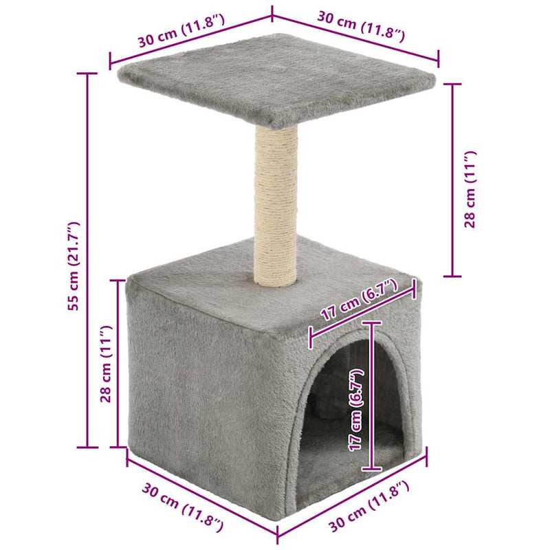 Albero per Gatti con Tiragraffi in Sisal 55 cm Grigio