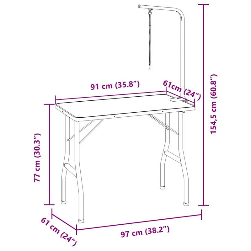 Tavolo Toelettatura Cani Gatti Animali Regolabile 1 Guinzaglio 97 x 61 x 154.5 cm