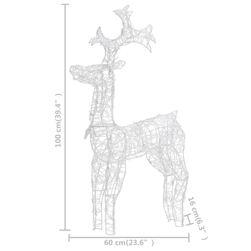 Renne e Slitta Decorazione Natale 90 LED 60x16x100 cm Acrilico