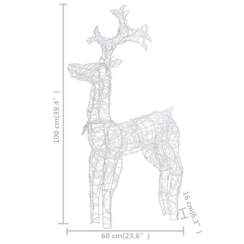 Renne e Slitta Decorazione Natale 90 LED 60x16x100 cm Acrilico