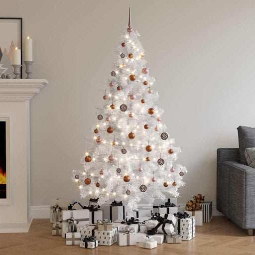 Albero di Natale a Metà Preilluminato con Palline Bianco 180 cm