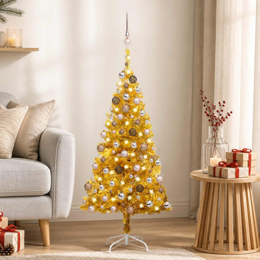 Albero di Natale Preilluminato con Palline Oro 120 cm PET