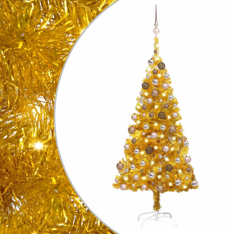 Albero di Natale Preilluminato con Palline Oro 120 cm PET