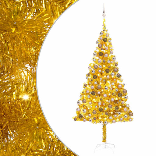 Albero di Natale Preilluminato con Palline Oro 210 cm PET