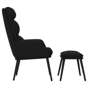 Poltrona Relax con Sgabello Nero in Tessuto e Similpelle