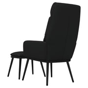 Poltrona Relax con Sgabello Nero in Tessuto e Similpelle
