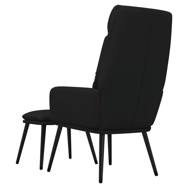 Poltrona Relax con Sgabello Nero in Tessuto e Similpelle
