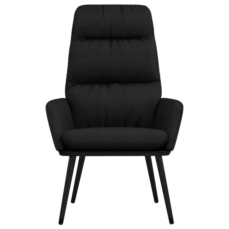 Poltrona Relax con Sgabello Nero in Tessuto e Similpelle