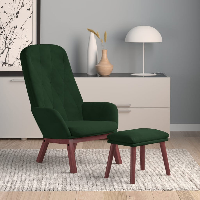 Poltrona Relax con Poggiapiedi Verde Scuro in Velluto