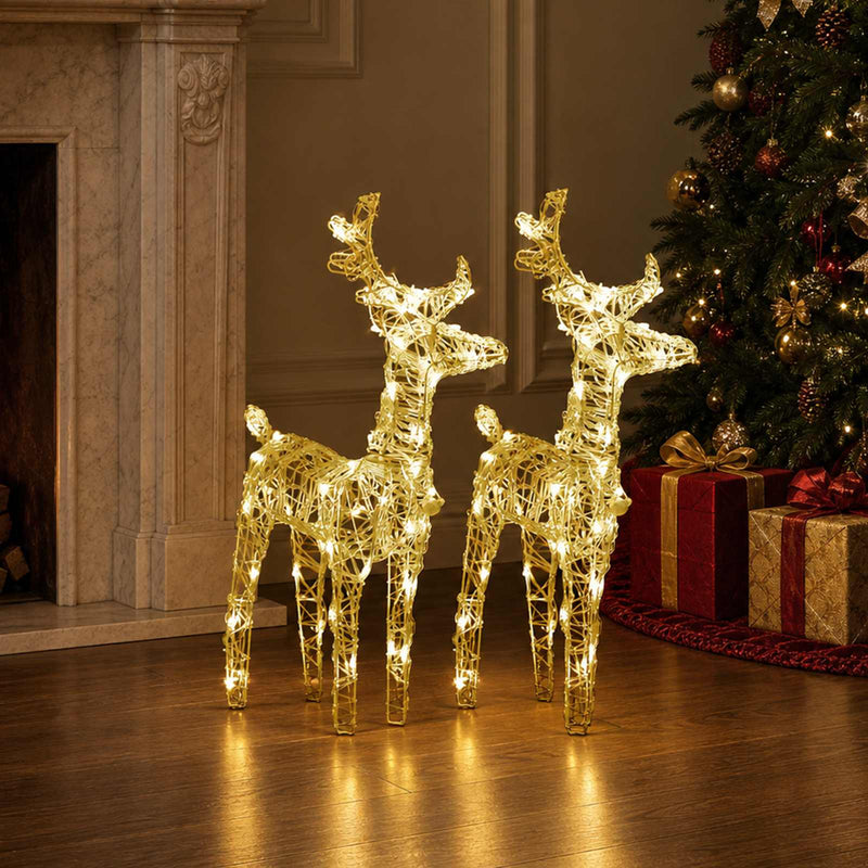 Renne di Natale 2 pz Bianco Caldo 80 LED in Acrilico