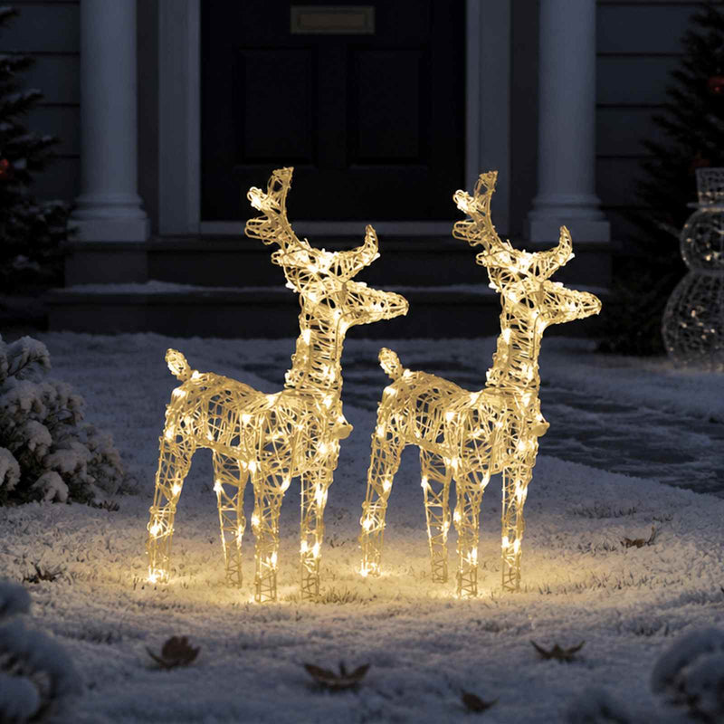 Renne di Natale 2 pz Bianco Caldo 80 LED in Acrilico