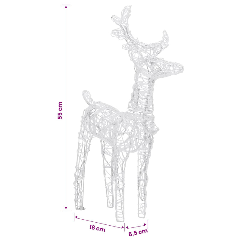 Renne di Natale 2 pz Bianco Caldo 80 LED in Acrilico